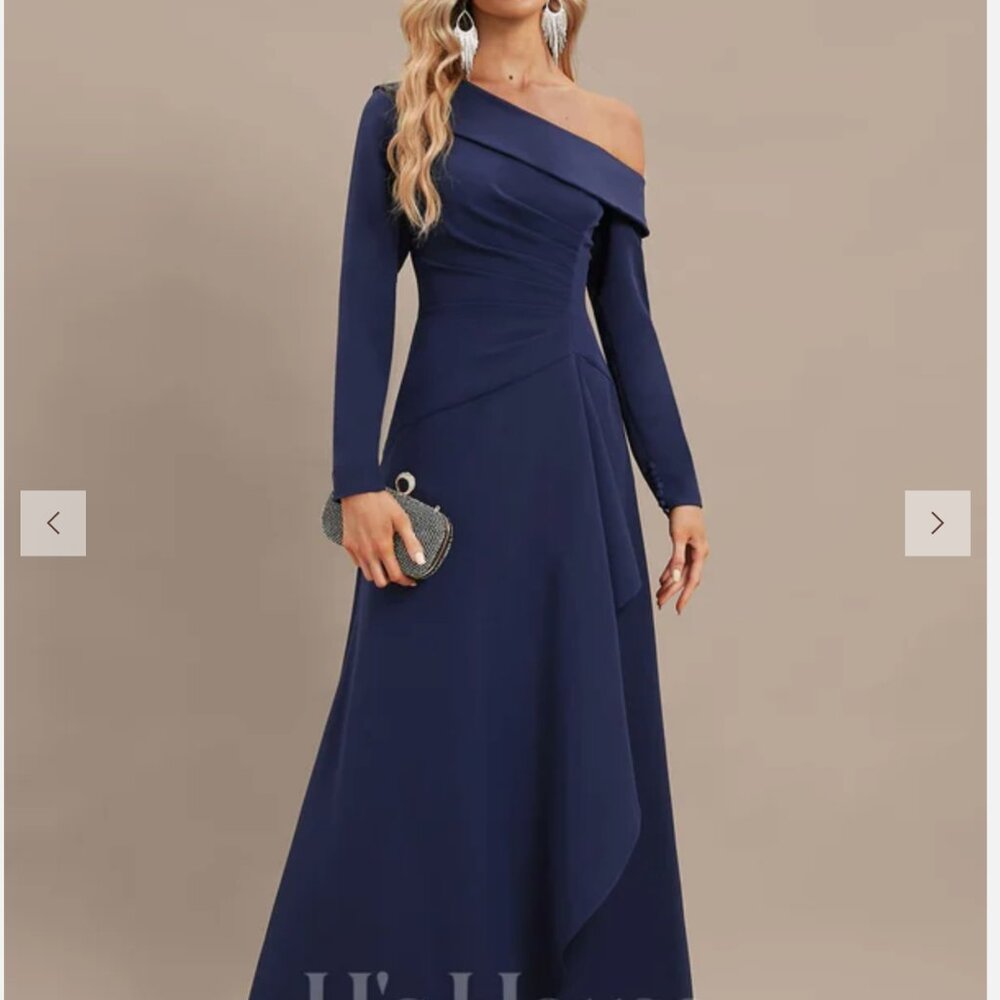 BLACK A-line Floor-Length Stretch One Shoulder Evening Dress